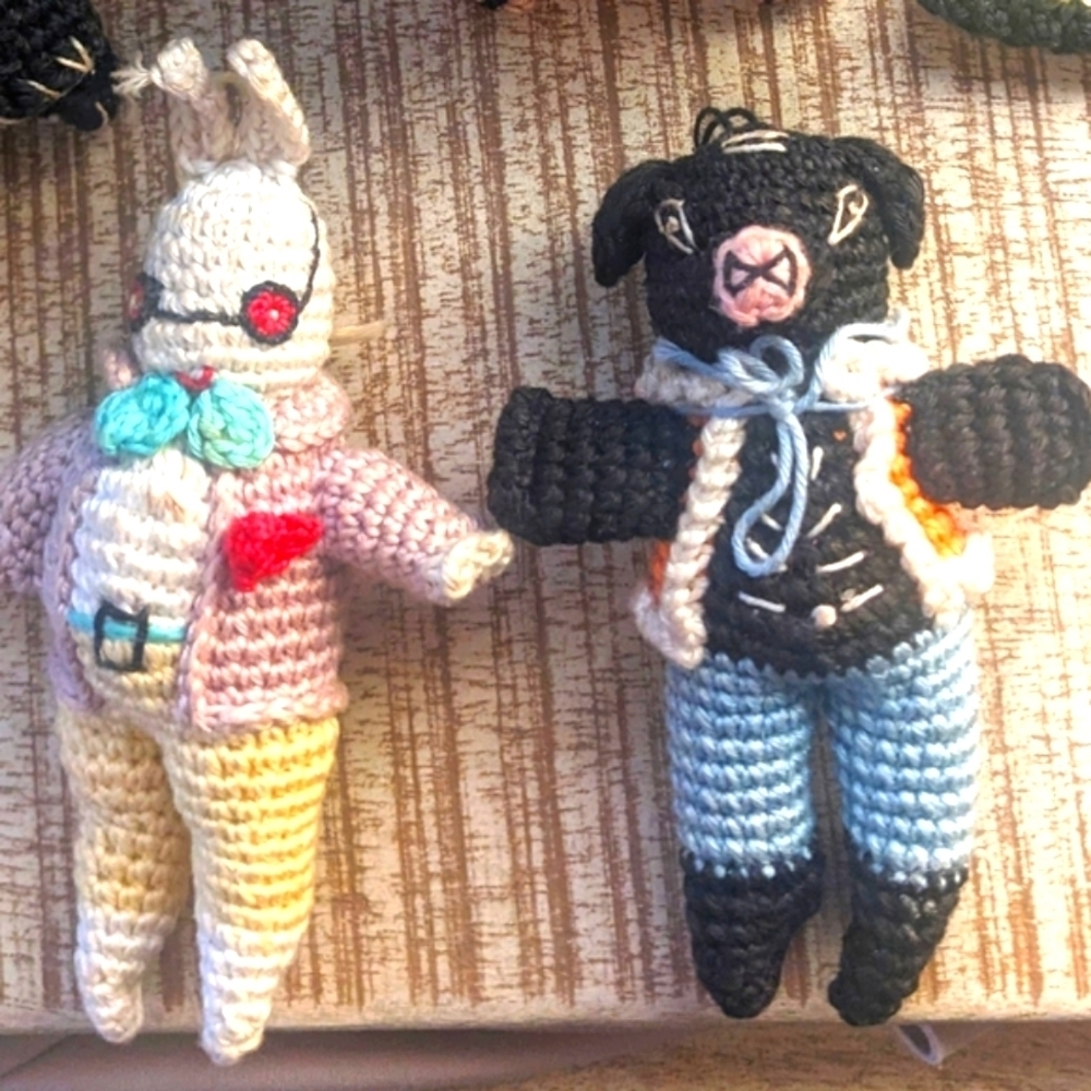 Crocheted Vintage Animals Circa 1970's Handmade Cats, Pig, Rabbit & Bear 6pc Set - Picture 15 of 16